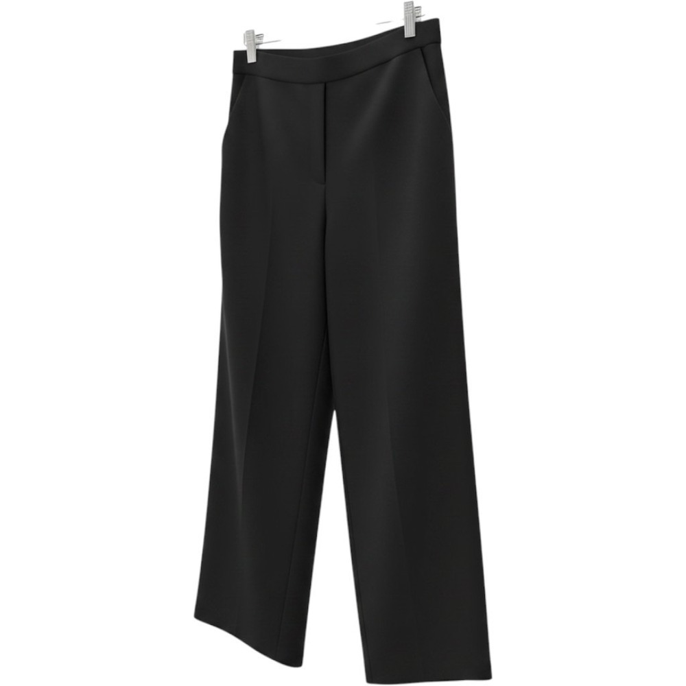 Eileen Fisher 100% Silk Black Wide Leg Cropped Trousers Side Zip Pants Size M - Picture 3 of 13